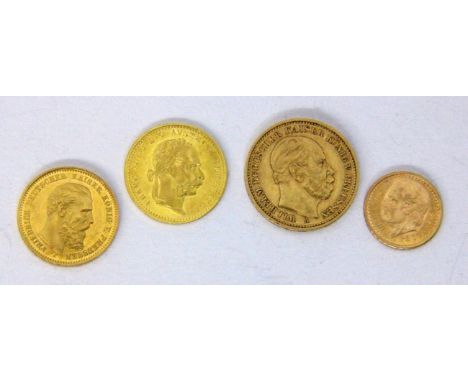   VIER GOLDMÜNZEN  900/000 Gelbgold. 3 x Deutsches Reich, 1 x Mexico. Zus. ca. 17,5g        FOUR GOLD COINS 900/000 yellow go