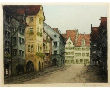   LIEBMANN, ALEXANDER  Berlin 1871 - 1938 Hauptstrasse von Lindau im Bodensee. Farbradierung, handsigniert und num.: 16/150. 