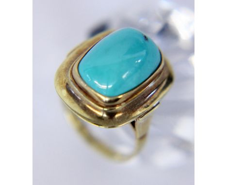   DAMENRING  585/000 Gelbgold mit Türkis. Ringgr. 57, Brutto ca. 6,3g        A LADIES RING 585/000 yellow gold with turquoise