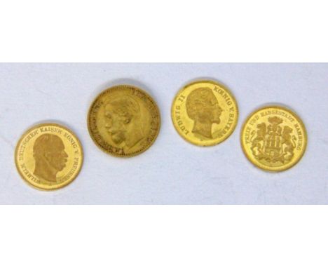   VIER GOLDMÜNZEN DEUTSCHES REICH.  900/000 Gelbgold. Zus. ca. 10,3g        FOUR GOLD COINS OF THE GERMAN EMPIRE 900/000 yell