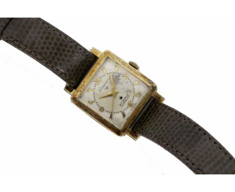   WAGNER HERRENARMBANDUHR.  Gehäuse 585/000 Gelbgold. Aufzugwerk mit 21 Steinen, Incabloc. Lederband. Revisionsbedürftig, get