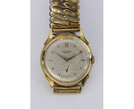   WITTNAUER HERRENARMBANDUHR  585/000 Goldgehäuse. Handaufzug, kleine Sekunde. D. ca. 32mm. Flexband. Uhr läuft an.        A 