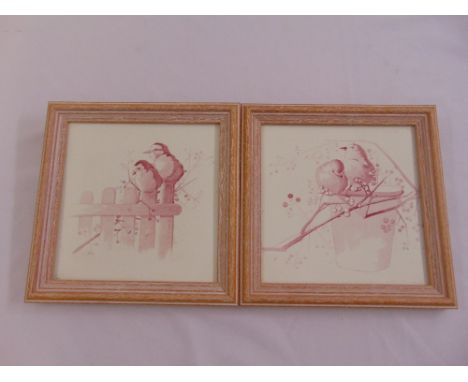 A pair of Victorian framed square ceramic tiles depicting birds by Brown-Westhead Moore and Company