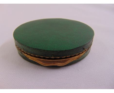 An 18th century oval gold and shagreen snuff box with replacement green leather top and base
