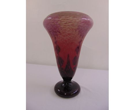 Le Verre Francais Art Deco shaped oval vase, cameo cut and acid etched with stylised flowers on raised circular base, signed 