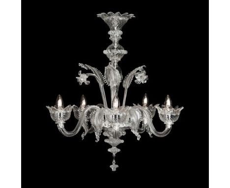 Murano glass six light chandelier, with floral and leaf adornments, A/F