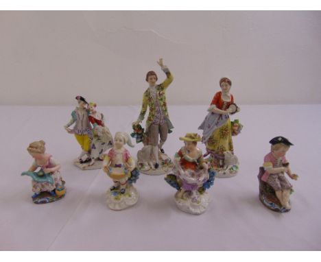 A quantity of continental ceramic figurines in 18th century costume (7)