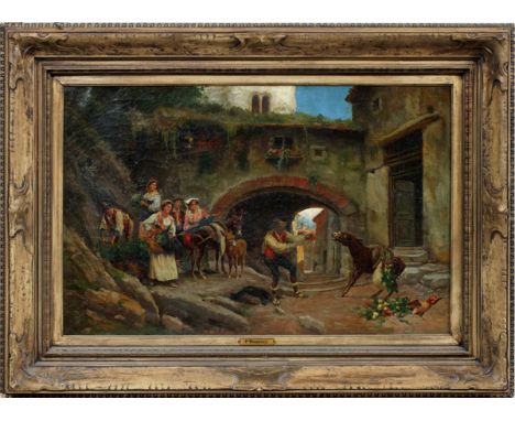 PIETRO BARUCCI (ITALIAN, 1845-1917), OIL ON CANVAS, H 22", W 37"Signed at the lower left in red, also marked "Roma" in red. I