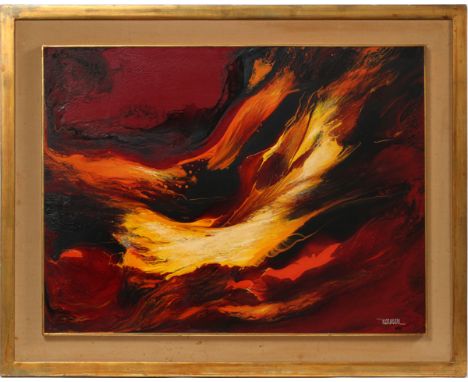 LEONARDO NIERMAN, (MEX. 1932) OIL ON MASONITE H 23.5" W 31.5"Signed. Nierman, born in Mexico in 1932. Purchased in 1977 direc