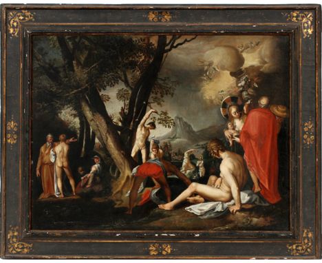 ATTRIBUTED TO ABRAHAM BLOEMAERT, OIL ON CANVAS, H 24", L 32", BAPTISM OF CHRISTAbraham Bloemaert [Dutch, 1564-1651]. From a p