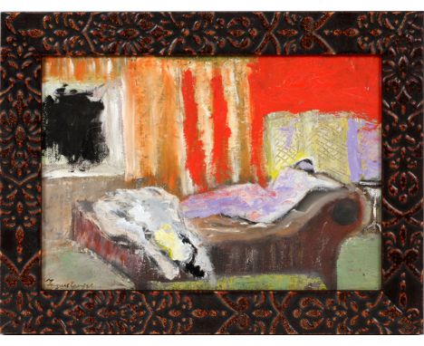 JACQUES CHAPIRO (RUSSIAN, 1887-1972), OIL ON CANVAS, H 13", W 8/3/4", FIGURE ON DAYBED 13 1/4" x 8 3/4" canvas; signed lower 