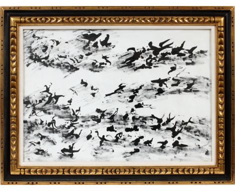HENRI MICHAUX (BELGIAN, 1899-1984), OIL ON PAPER, 1971, H 21", W 29", UNTITLED - 1971Gilt and black frame; signed lower left.