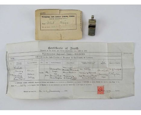 An unusual lot comprising: A Hudson's Patent Acme Thunderer whistle stamped for the North London Railway and to the other sid