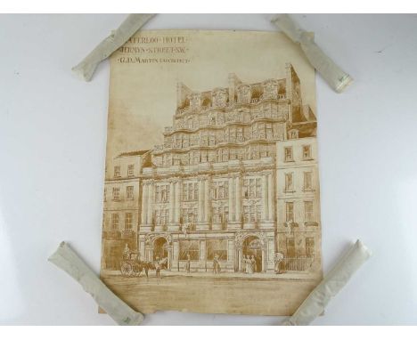 An early Waterloo Hotel - Jermyn Street - SW London GD Martin Architect's print - rolled some condition issues - (20" x 27")