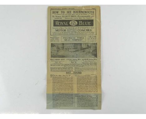 A four-page Royal Blue Motor Coaches leaflet  (9" x 18") - circa 1921 giving details of their Day Tours and holidays - extoll