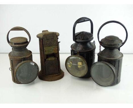 A group of railway hand lamps together with an Edmondson ticket punch (4)