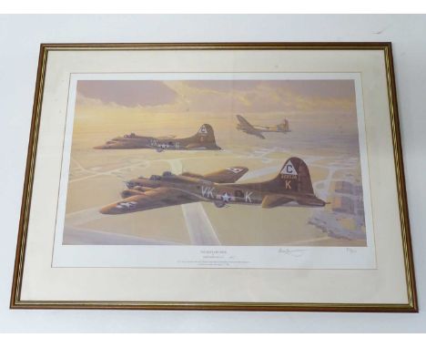 A framed and glazed aviation interest print - 'The Boys are Back' B-17 Flying Fortresses - limited signed edition 373/500 - b