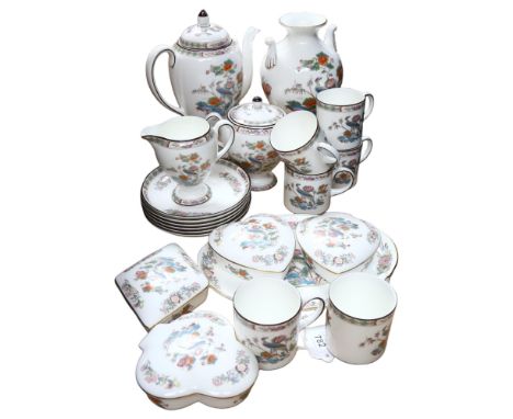 A group of Wedgwood Kutani Crane boxes, coffee service and vase 