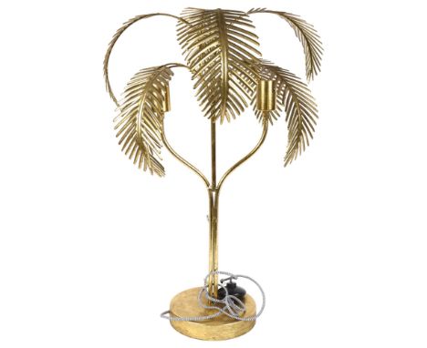 A Vintage gilt-metal palm tree design 2-branch table lamp, H71cm, and a set of 3 frosted glass wall lamp shades 