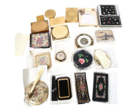 A box of Vintage compacts, including Swiss make, Petit Point etc 
