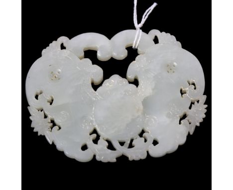 A Chinese carved jade bat amulet, 9.5cmGood overall condition 