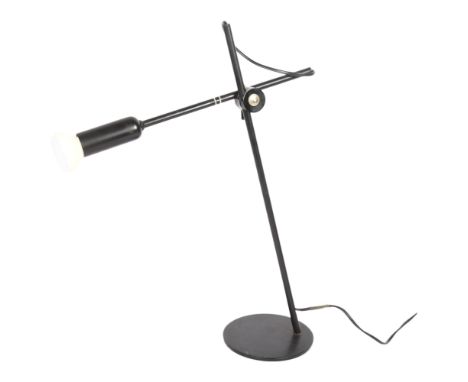 A 1980s Swiss Optelma adjustable black desk lamp, maker's label to base and LED bulb. 