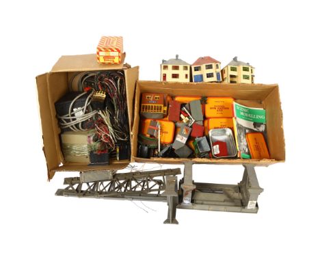 A quantity of Vintage railway toys, including many plastic buildings and associated accessories related to the planning and b