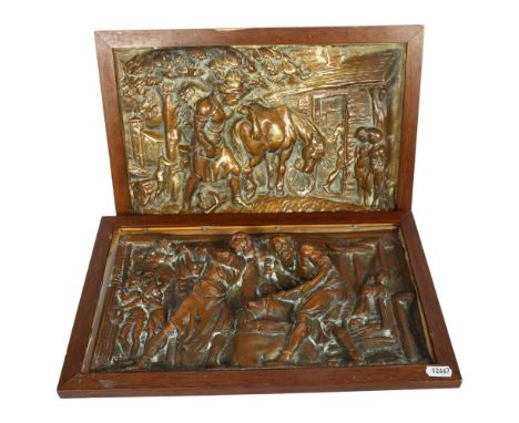 A bronze plaque of a blacksmith entitled Under The Spreading Chestnut Tree, the original was completed by an artist named Ben