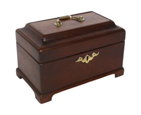 An Antique mahogany tea caddy with fitted interior and brass mounts, 23cm 