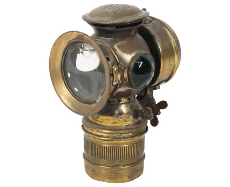 HASSIA - a Vintage brass bicycle lamp, H19cmThe front lens is cracked and chipped, 1 of the coloured glass lenses to 1 side i