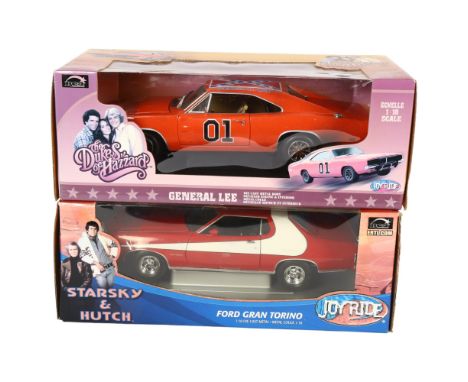 THE DUKES OF HAZZARD - a 1:18 scale diecast model of General Lee by Joy Ride, on associated display stand in original box, an