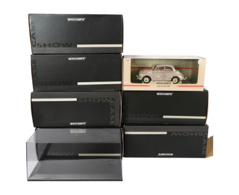 MINICHAMPS CAR COLLECTION - a boxed Morris Minor Million, and 7 boxed display cases (8) 