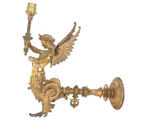 An Antique gilt-bronze seraphim wall sconce, height to top of bayonet fitting 35cm, overall length 28cmGood overall condition