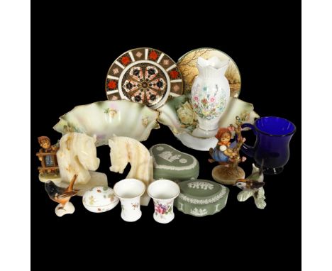 Royal Crown Derby plate, 1128, 21.5cm, Hummel figures, onyx horse-head bookends, Goebels birds etc 