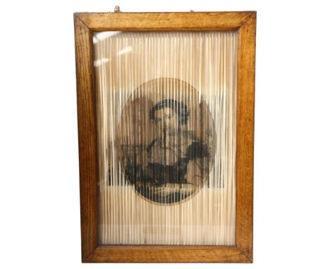 An unusual Victorian 3-way optical illusion picture, depicting a portrait of a young girl with flowers in her hair, a 3-maste