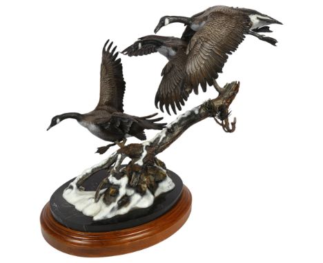 Frank Di Vita (b. 1949), a limited edition cold painted bronze group "Graceful Descent", 58/75, nesting on a naturalistic bra