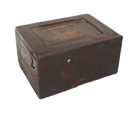 A Vintage stained wood wall-mounted First Aid box and contents, L24cm 