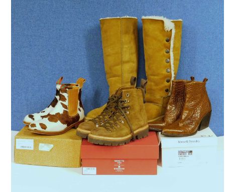 Four pairs of lady's boots, to include a pair of friesien pattern pony skin boots by Penelope Chilvers, size 37; a pair of ta