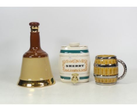 Wade Ceramics To Include A Bells Scotch Whiskey Decanter, Royal Victoria Wade Sherry Decanter Also A Small Barrel Shaped Mug 