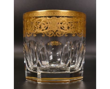 Four De Lamerie Fine Bone China heavily gilded Robert Adam Pattern Whisky Tumbler Glasses  , in presentation box &amp; bag, s