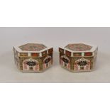 Royal Crown Derby, Two Old Imari 1128 Octagonal Lidded Pots (2)