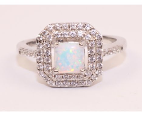 Opal cluster dress ring stamped 925   Condition Report   Click here for further images, condition, auction times & delivery c