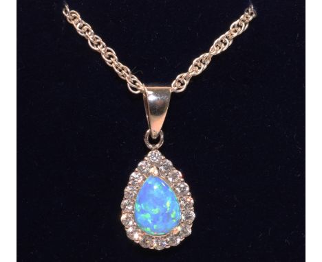 Opal silver dress pendant necklace stamped 925   Condition Report   Click here for further images, condition, auction times &