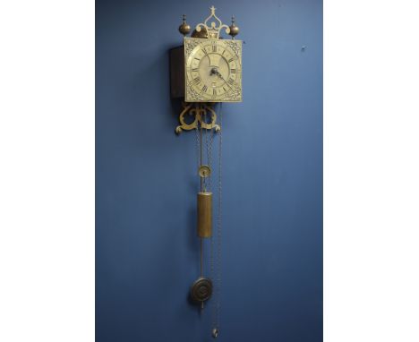 18th century and later wall hanging clock, 30-hour movement striking on bell, dial with black enamel Roman numerals and date 