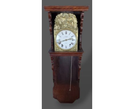 A 19th Century French wall clock, the enamel dial inscribed J. Gallier a Suerre with two train movement 