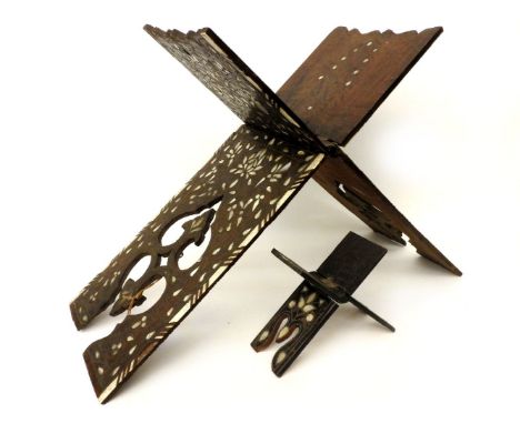 Two Turkish Koran stands, with mother of pearl inlay