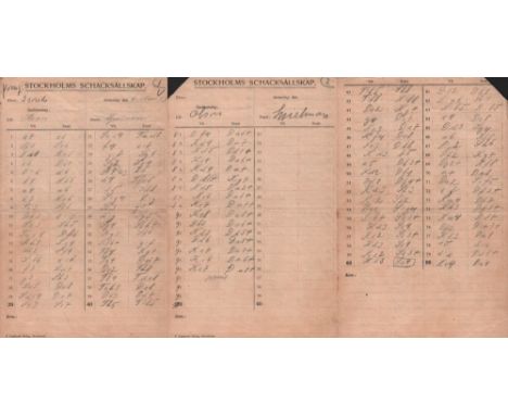 Spielmann – Olson. Handschriftliches Spielerprotokoll von Spielmann der Partie Anton Olson - Rudolf Spielmann beim Internatio