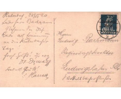 Dyckhoff, Eduard. Postalisch gelaufene Postkarte mit eigenhändig geschriebenem Text in deutscher Sprache von Dyckhoff an Ludw
