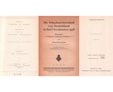 Oeynhausen 1938. Brinckmann, A. (Hrsg.) Die Schachmeisterschaft von Deutschland in Bad Oeynhausen 1938 ... Leipzig, Ronniger,