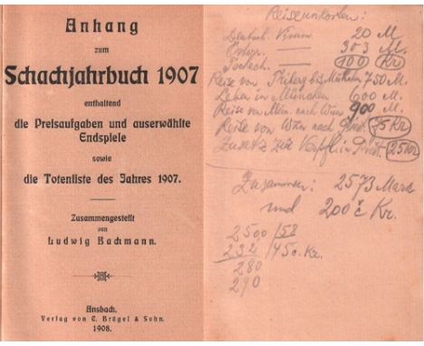 Bogoljubow. Bachmann, Ludwig. Anhang zum Schachjahrbuch 1907 enthaltend die Preisaufgaben und auserwählte Endspiele sowie die